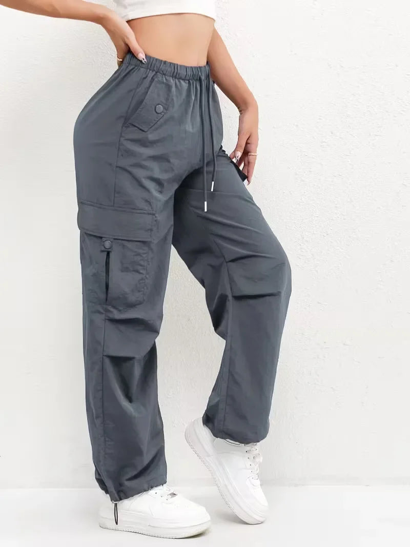 Women's Winter Cargo Pants, High Waist and Elastic Waist