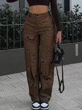 Women's Winter Cargo Pants, High Waist and Button Details