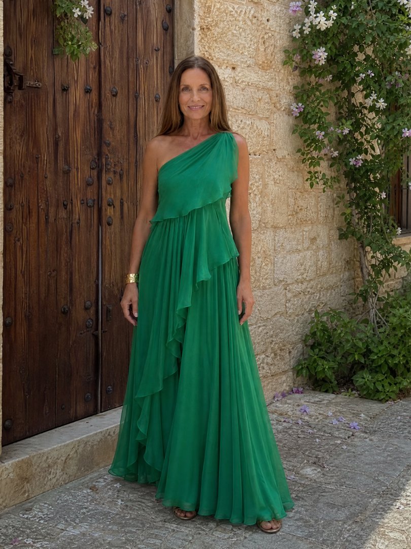 Asymmetrical Maxi Dress for Women with Ruffles