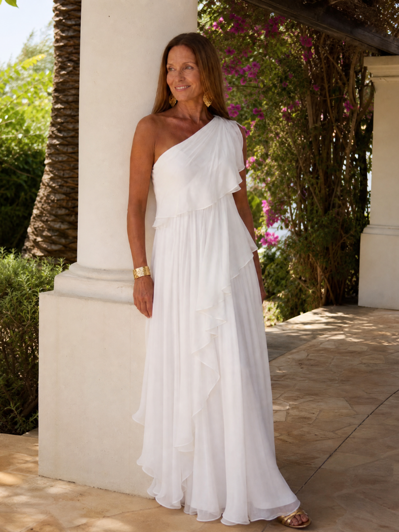 Asymmetrical Maxi Dress for Women with Ruffles