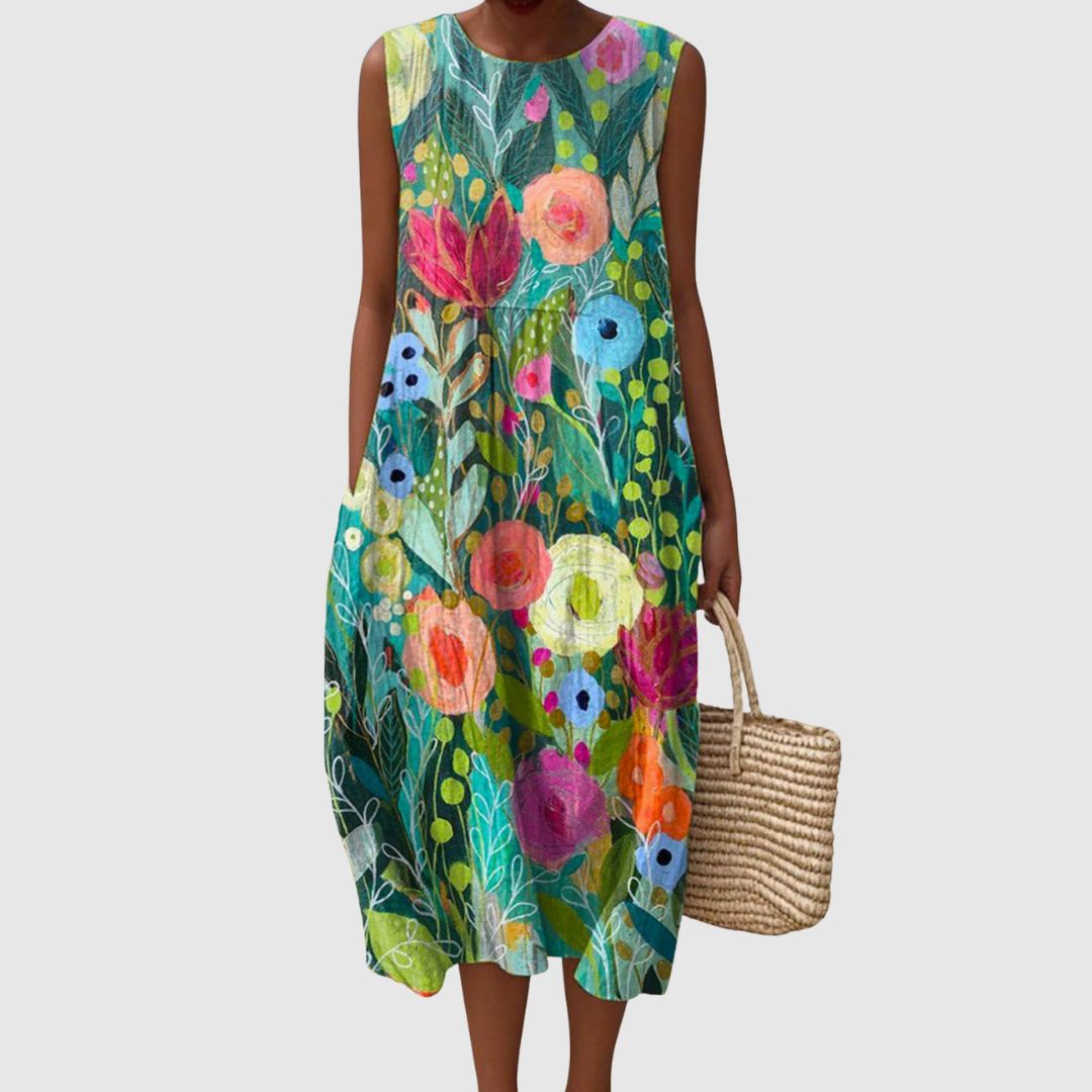Lucy | Women's Vintage Floral Art Print Sleeveless Pocket Wrap Dress