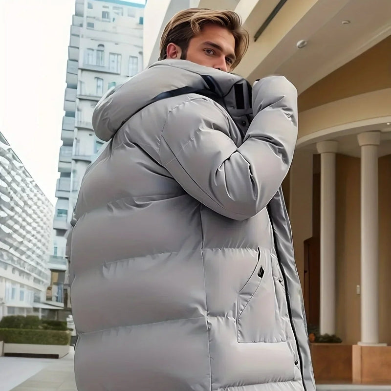 Men's Winter Hooded Long Coat with Pockets