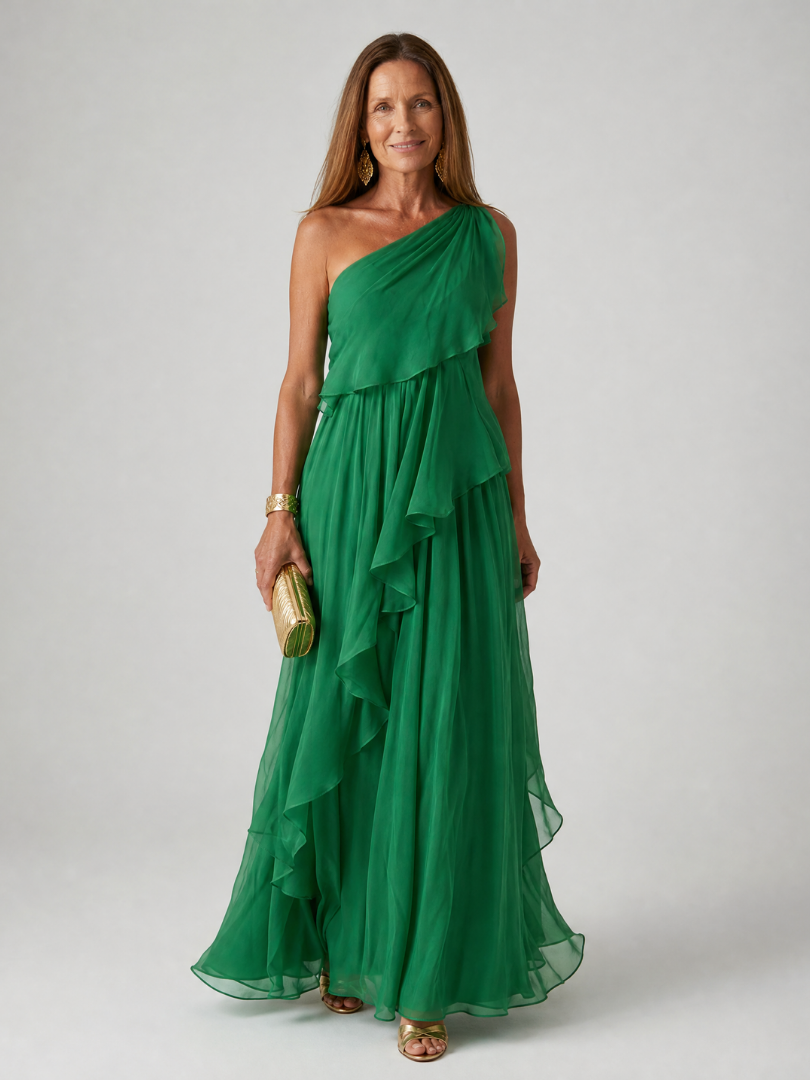 Asymmetrical Maxi Dress for Women with Ruffles