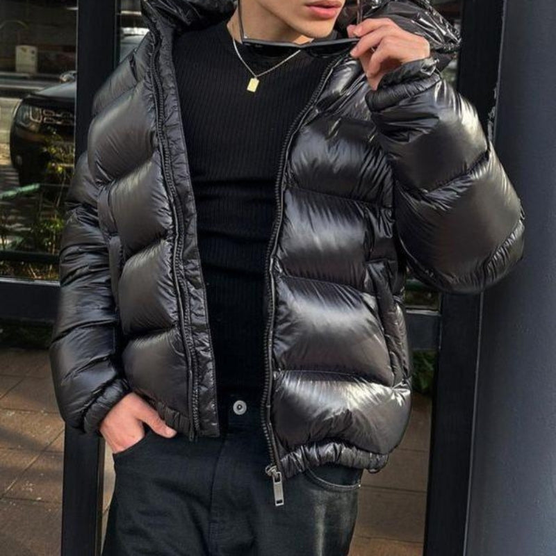 Men's Winter Quilted Puffer Jacket, Hood and Pockets