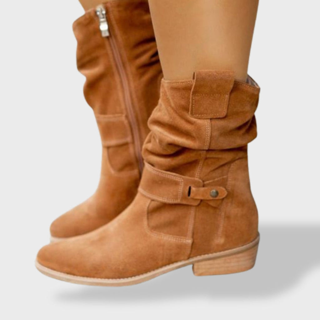 Women's Suede Ankle Boots with Round Toe and Zip