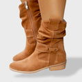 Women's Suede Ankle Boots with Round Toe and Zip