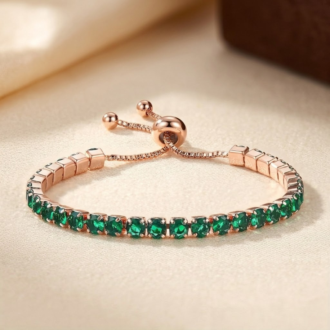 Gold Emerald Adjustable Tennis Bracelet