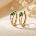 Gold Emerald Accent Hoop Earrings