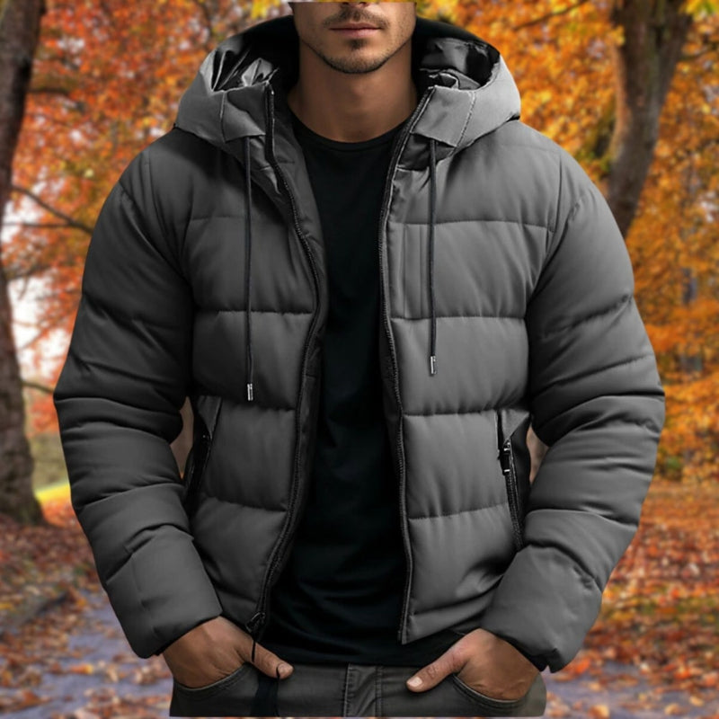 Men's Winter Puffer Jacket, Adjustable Hood and Pockets