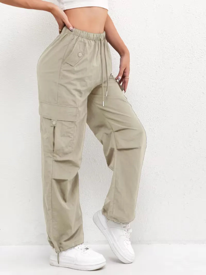 Women's Winter Cargo Pants, High Waist and Elastic Waist