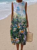 Kennedy - Women's Sleeveless Printed Beach Midi Dress Loose