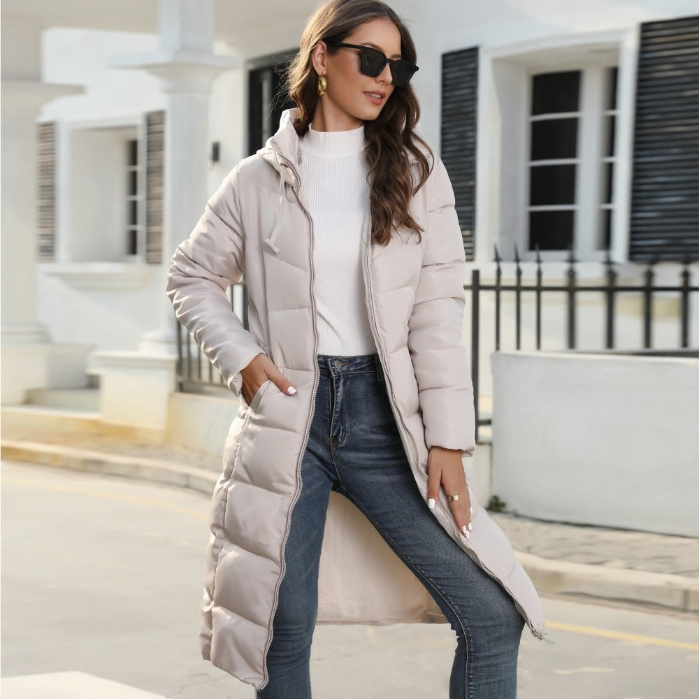 Women's Winter Puffer Coat, Quilted Hooded Longline