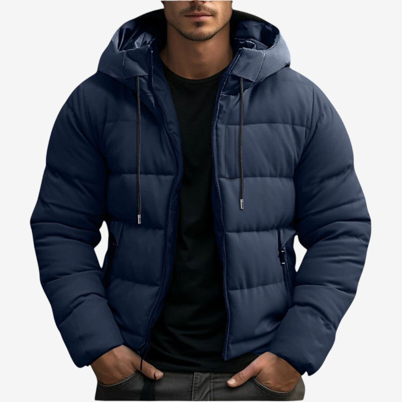 Men's Winter Puffer Jacket, Adjustable Hood and Pockets