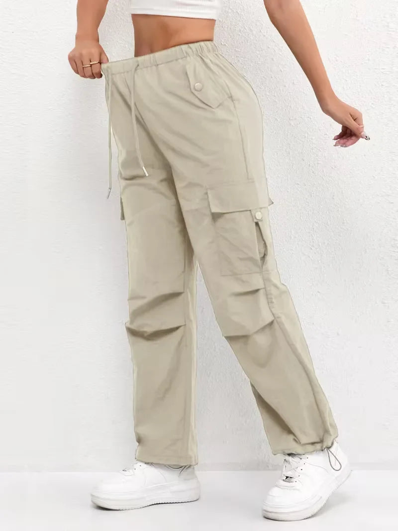 Women's Winter Cargo Pants, High Waist and Elastic Waist