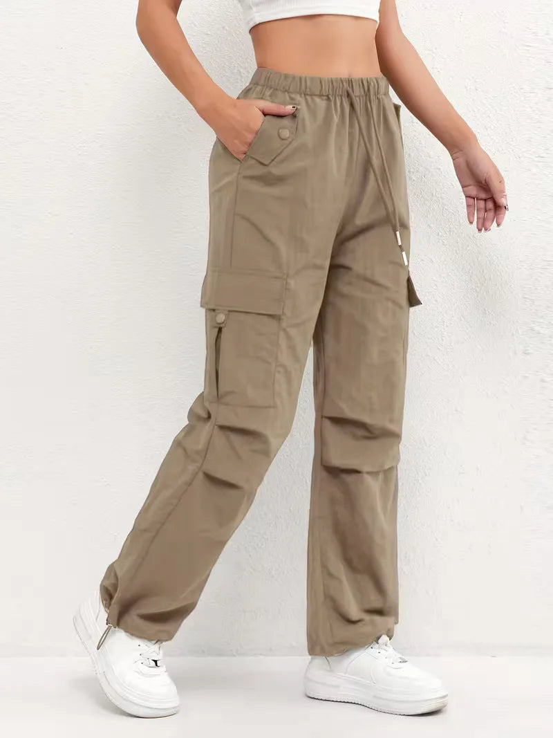 Women's Winter Cargo Pants, High Waist and Elastic Waist