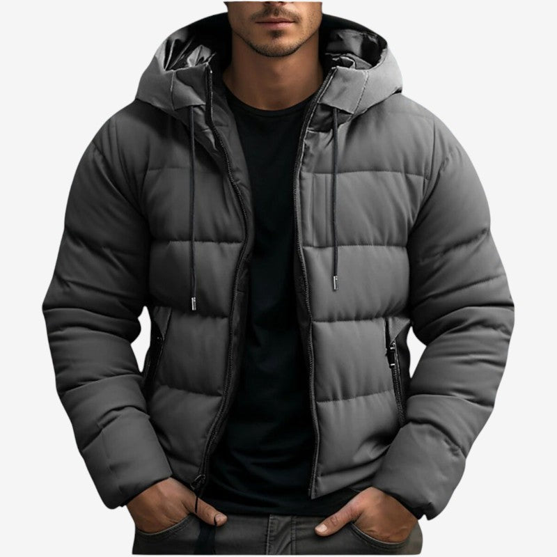 Men's Winter Puffer Jacket, Adjustable Hood and Pockets