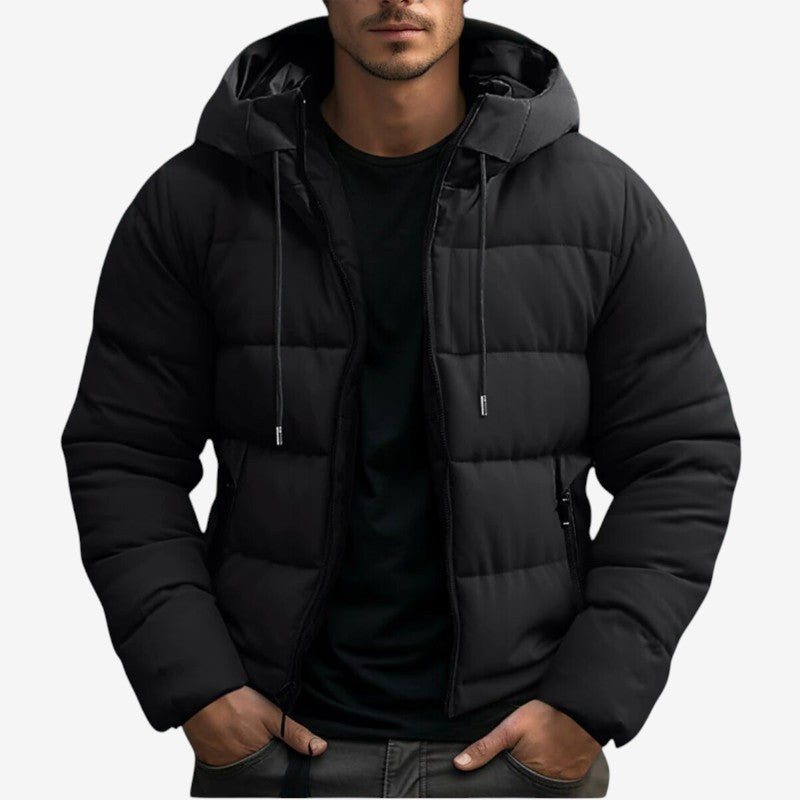 Men's Winter Puffer Jacket, Adjustable Hood and Pockets