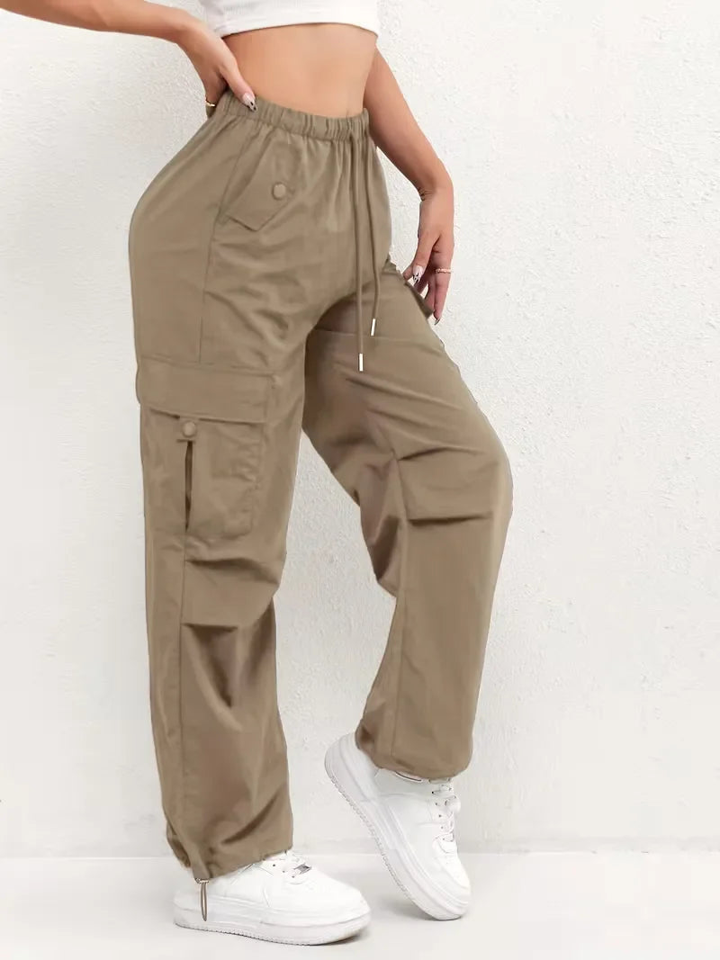 Women's Winter Cargo Pants, High Waist and Elastic Waist