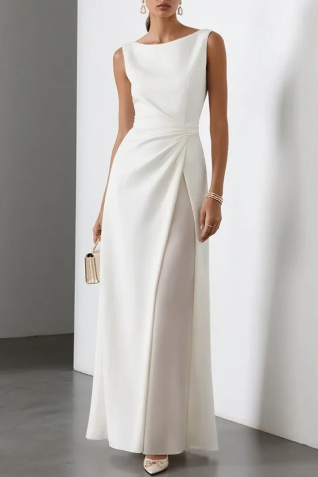 Vestido largo drapeado para mujer, para ceremonias