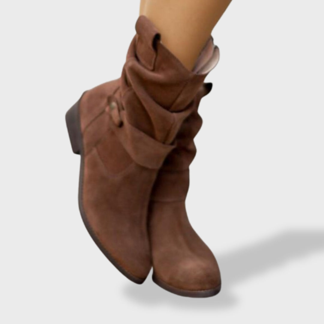 Women's Suede Ankle Boots with Round Toe and Zip