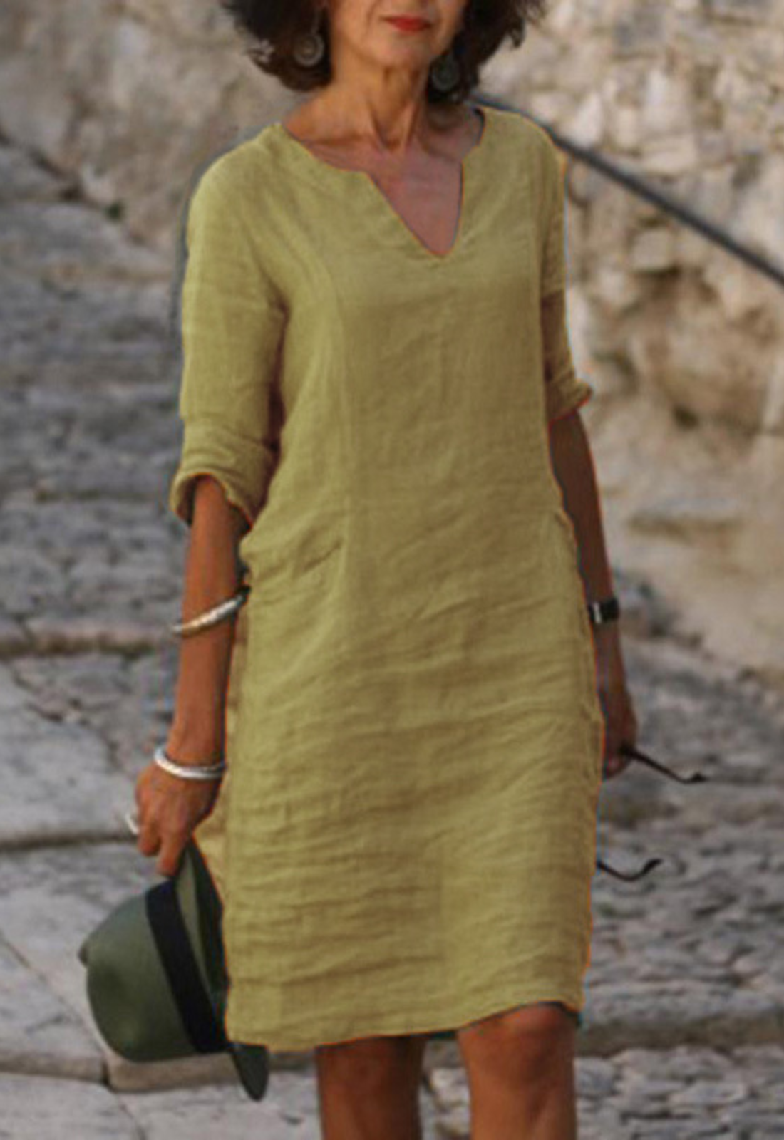 Vestido elegante de cuello en V para mujer