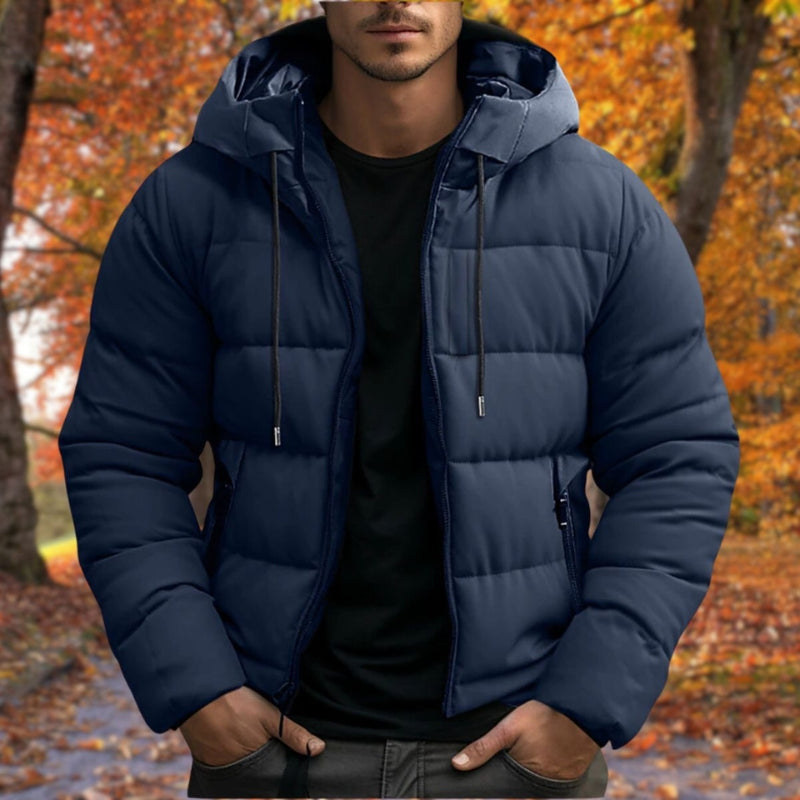 Men's Winter Puffer Jacket, Adjustable Hood and Pockets