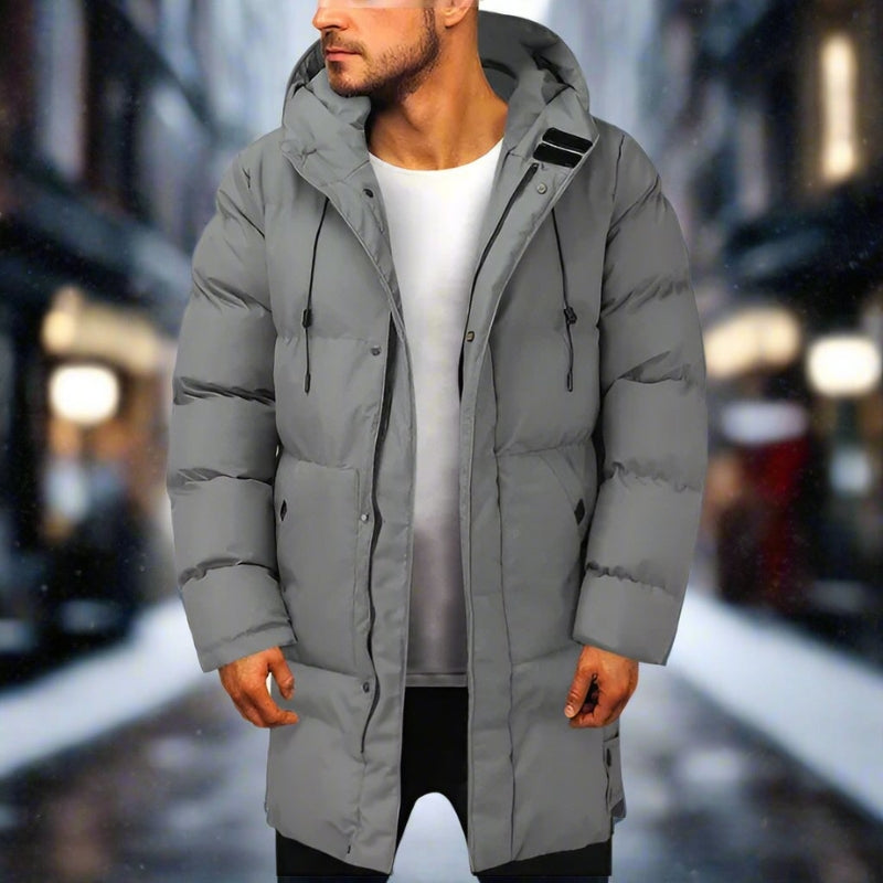 Men's Winter Hooded Long Coat with Pockets