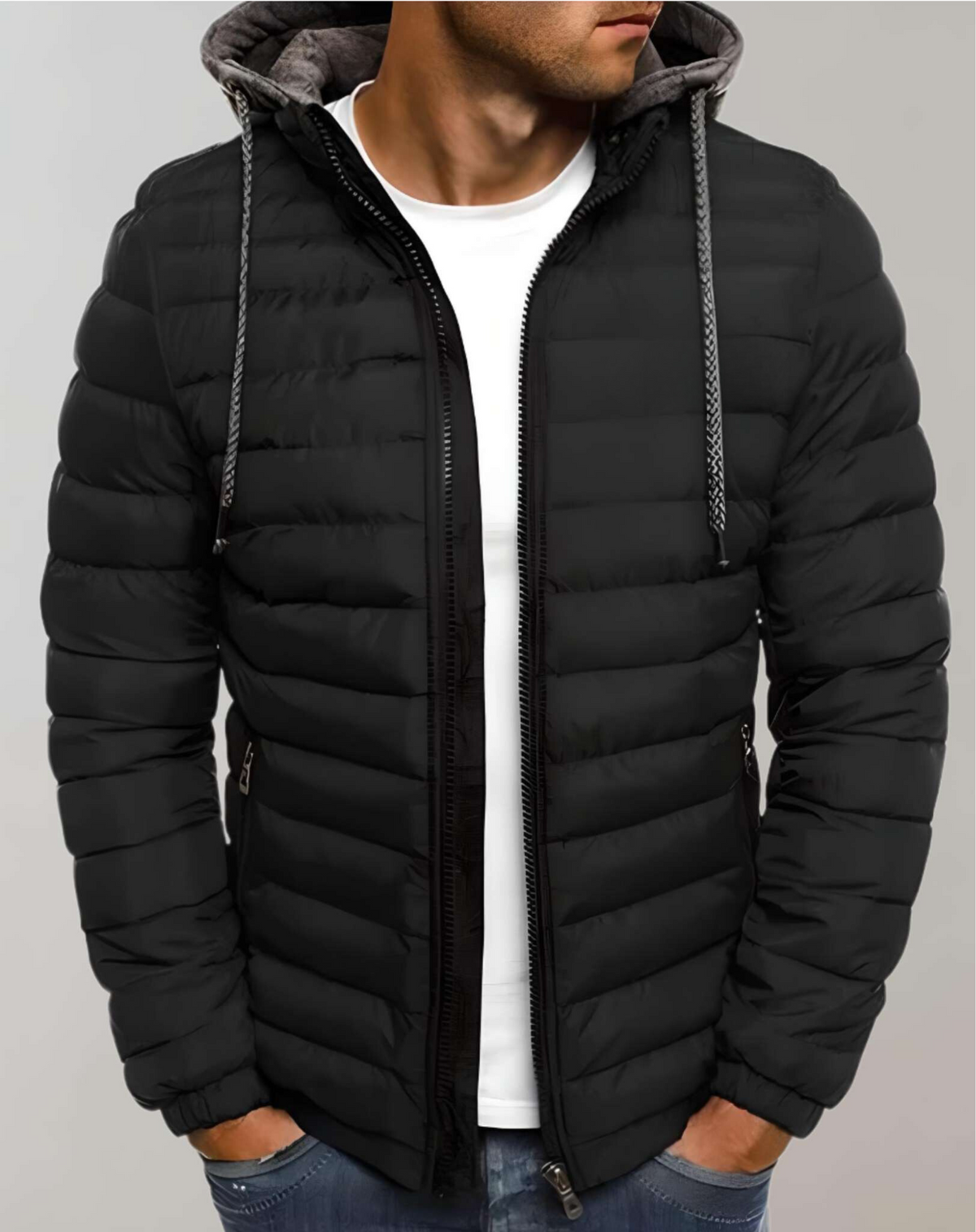 Men's Winter Hooded Puffer Jacket, Lightweight