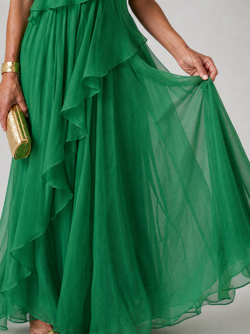Asymmetrical Maxi Dress for Women with Ruffles