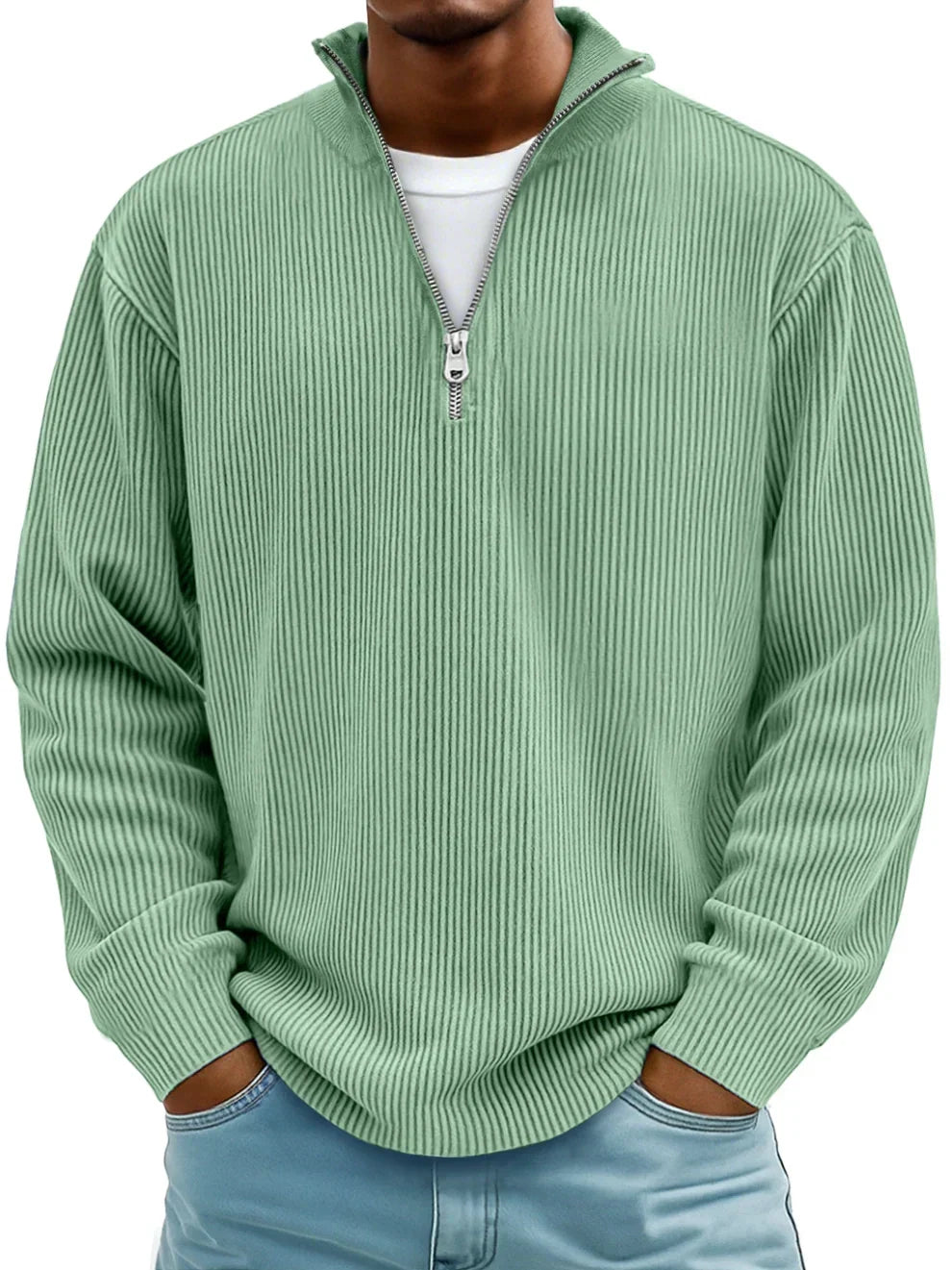 Maglione da uomo in maglia con mezza zip, vestibilità comoda