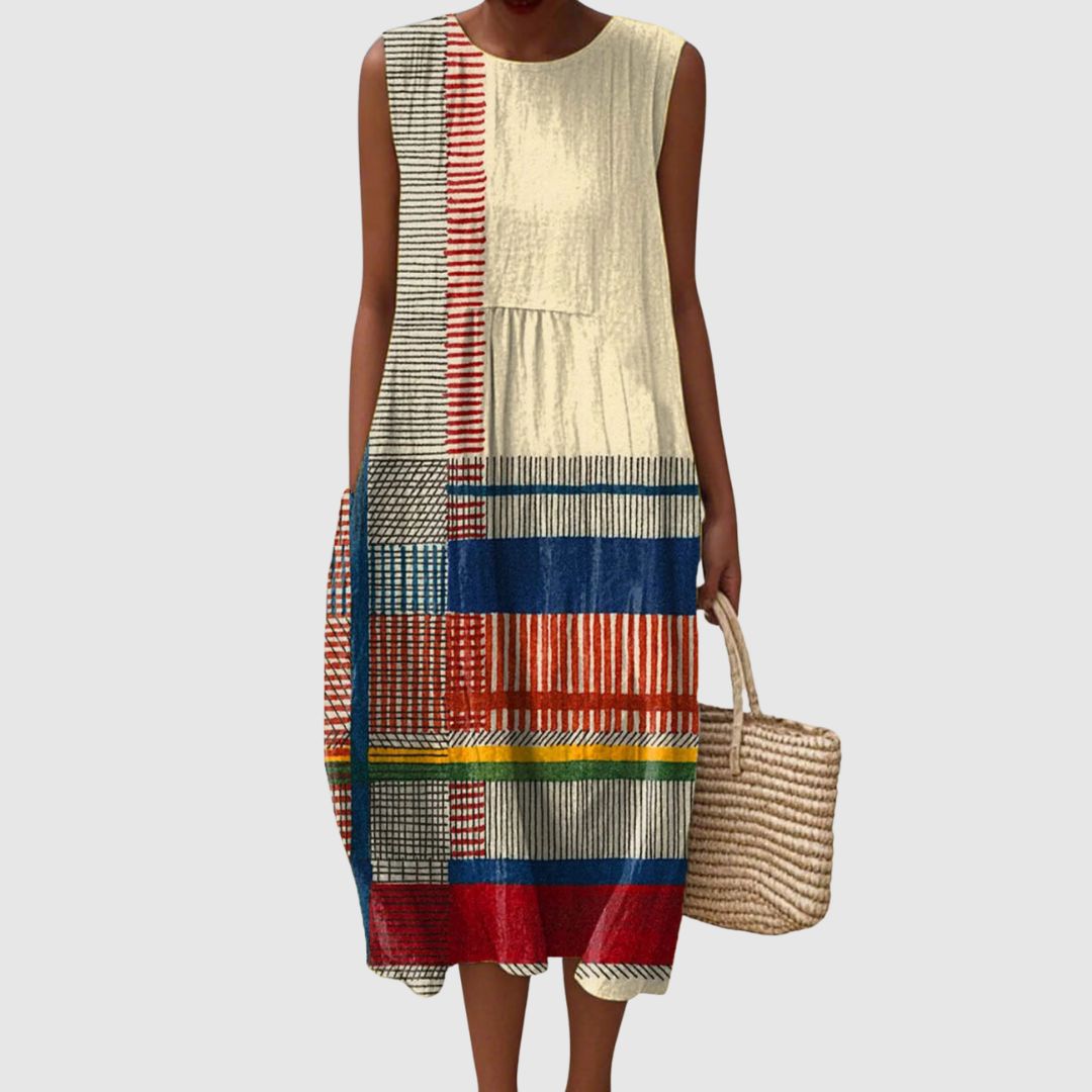 Violet | Women's Abstract Geometric Pattern Art Print Sleeveless Pocket Wrap Dress
