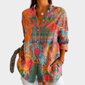 Sunlit Wildflower Patchwork Button-Front Blouse