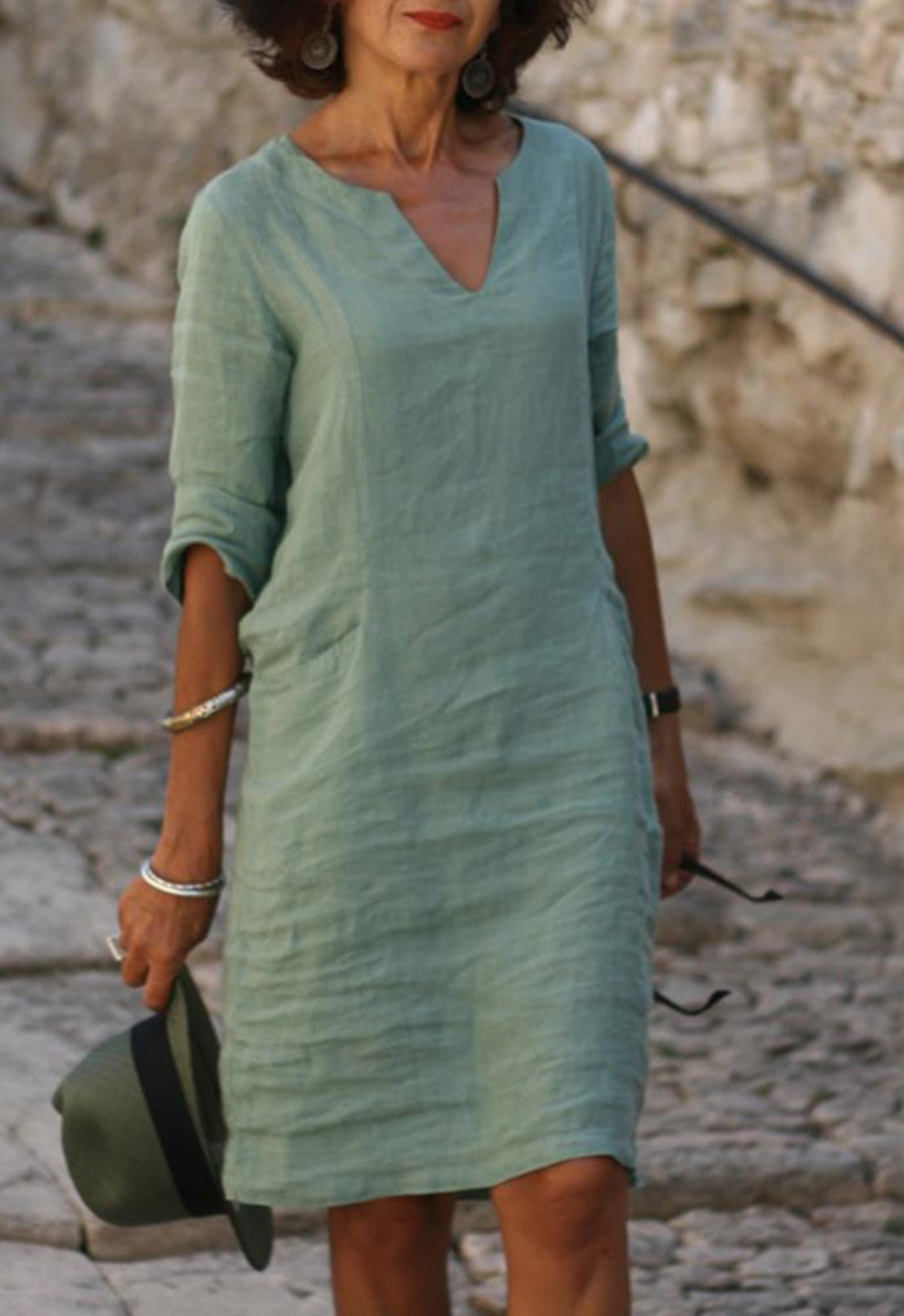 Vestido elegante de cuello en V para mujer