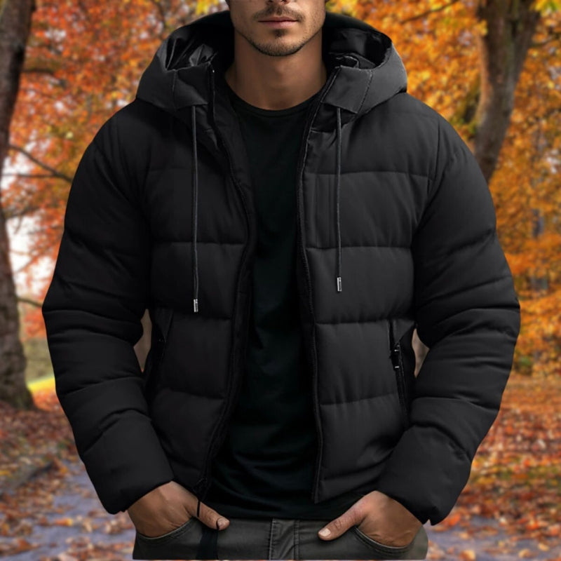 Men's Winter Puffer Jacket, Adjustable Hood and Pockets