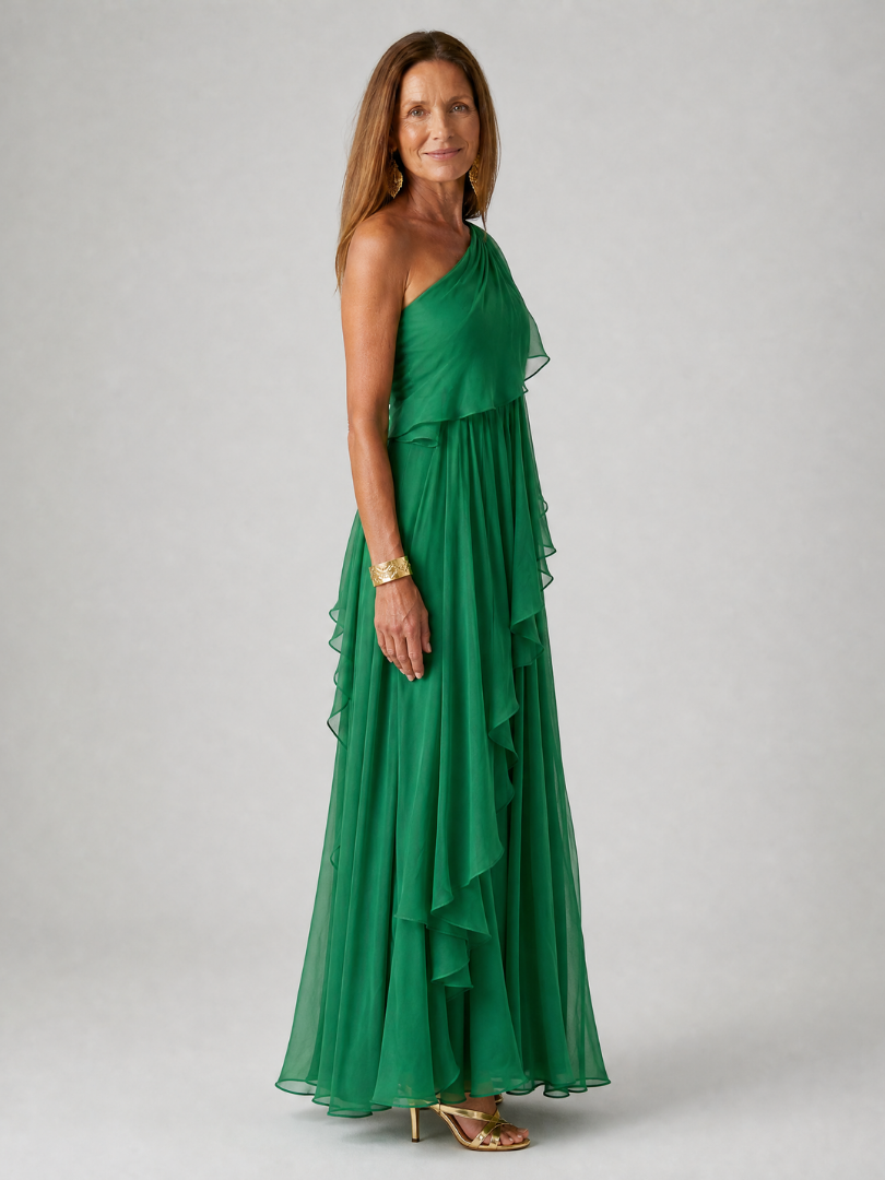 Asymmetrical Maxi Dress for Women with Ruffles