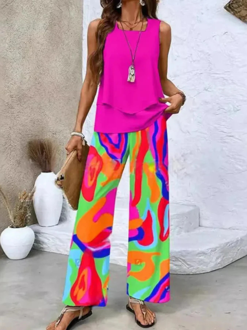 Ovelynra | Sleeveless Top and Wide-Leg Trousers Set