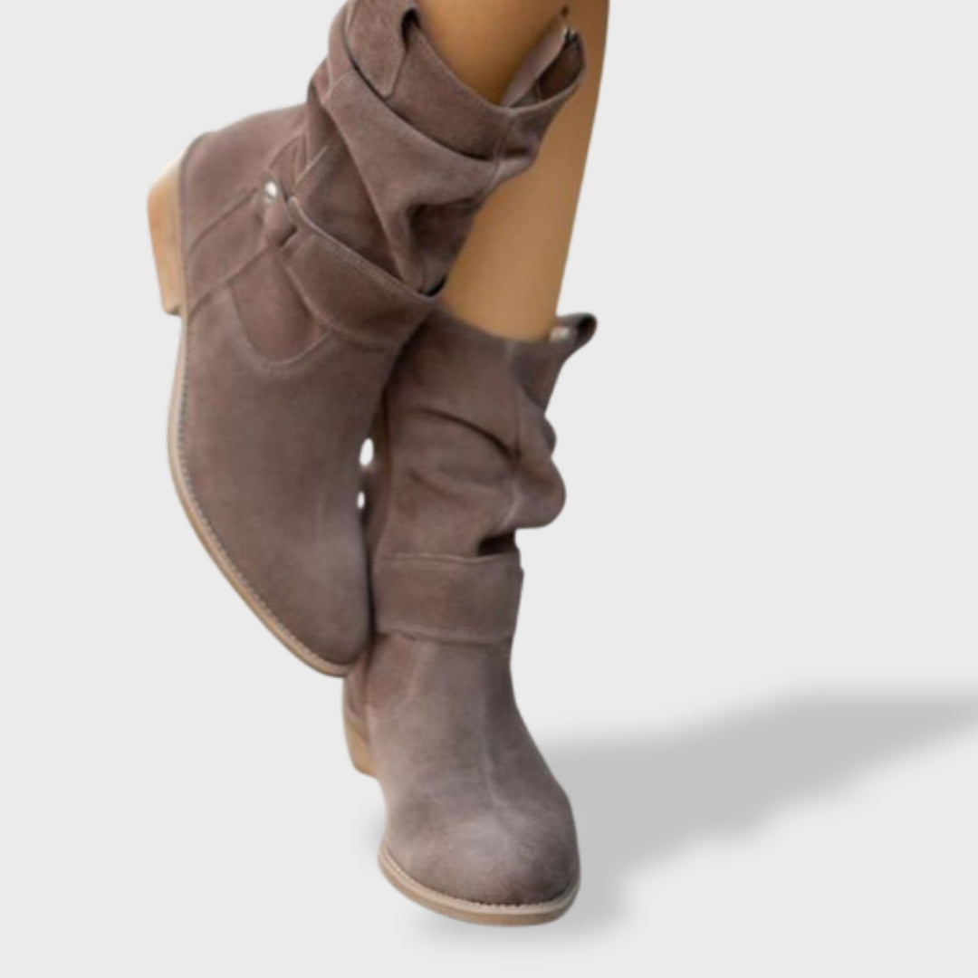 Women's Suede Ankle Boots with Round Toe and Zip