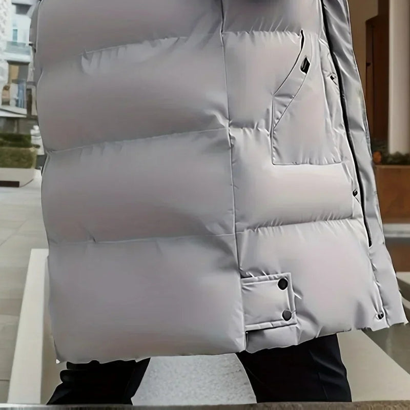 Men's Winter Hooded Long Coat with Pockets