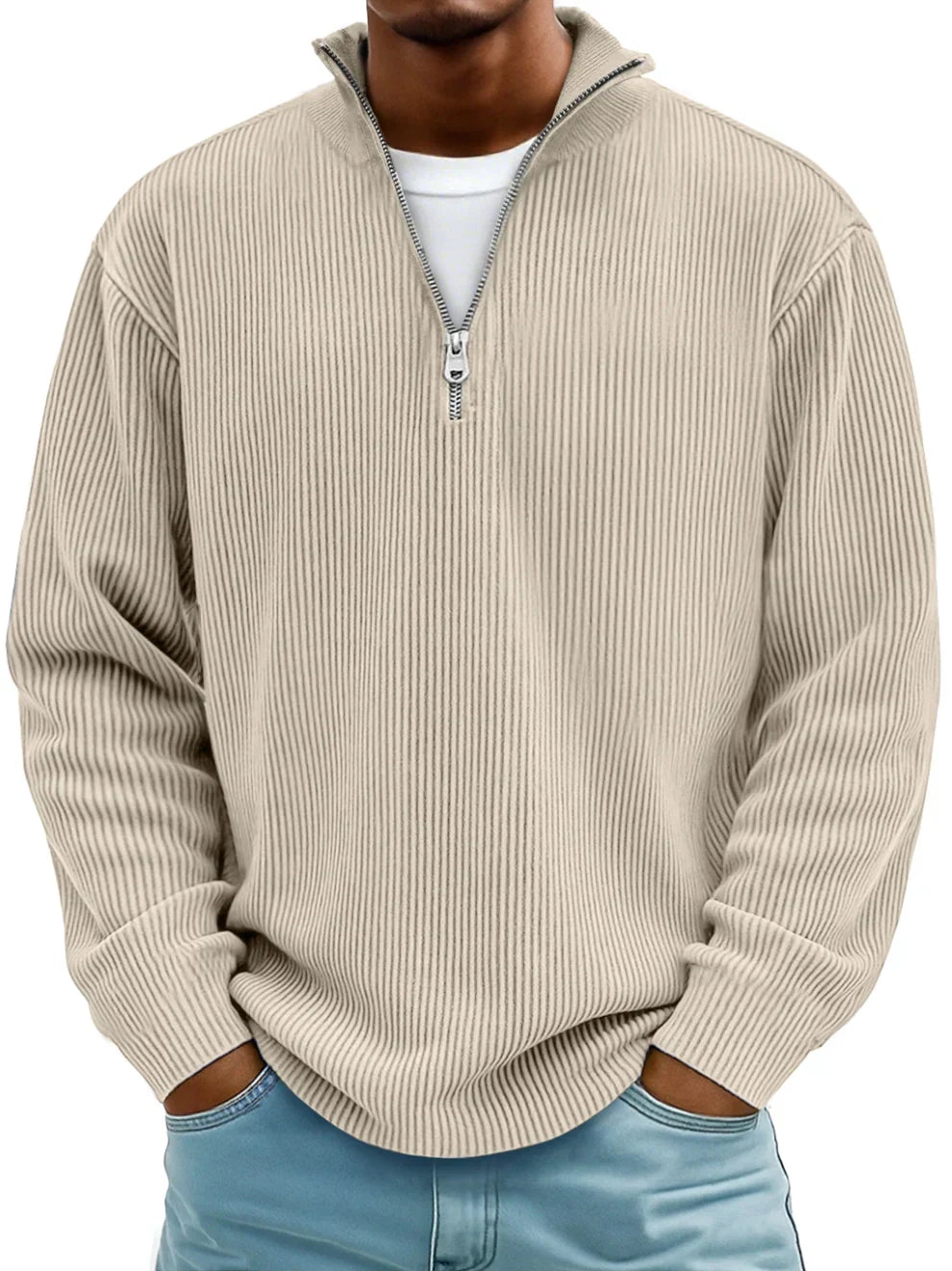 Maglione da uomo in maglia con mezza zip, vestibilità comoda