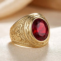 Gold Ruby Engraved Ring