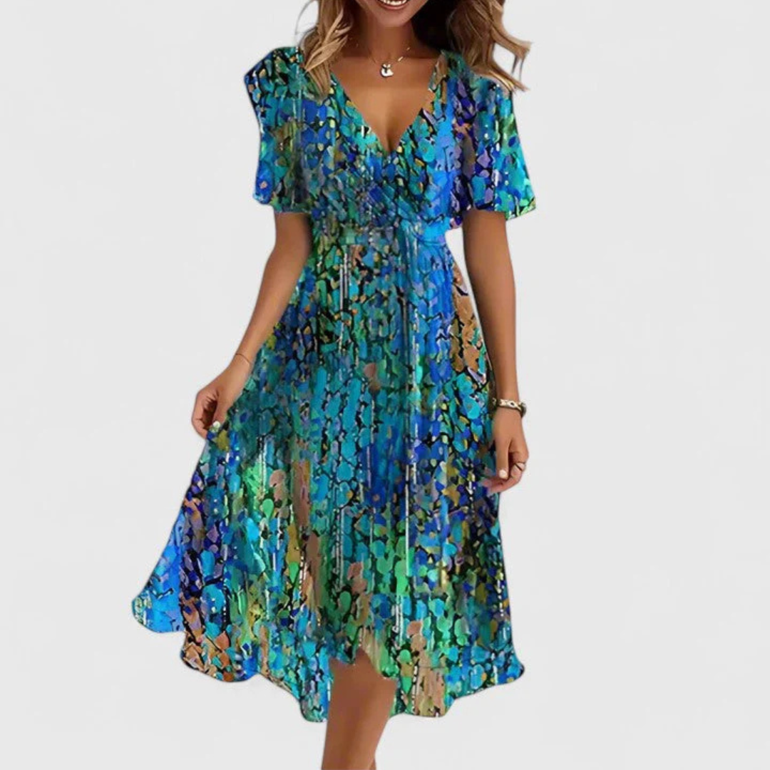 Vestido midi floral con escote en V para mujer