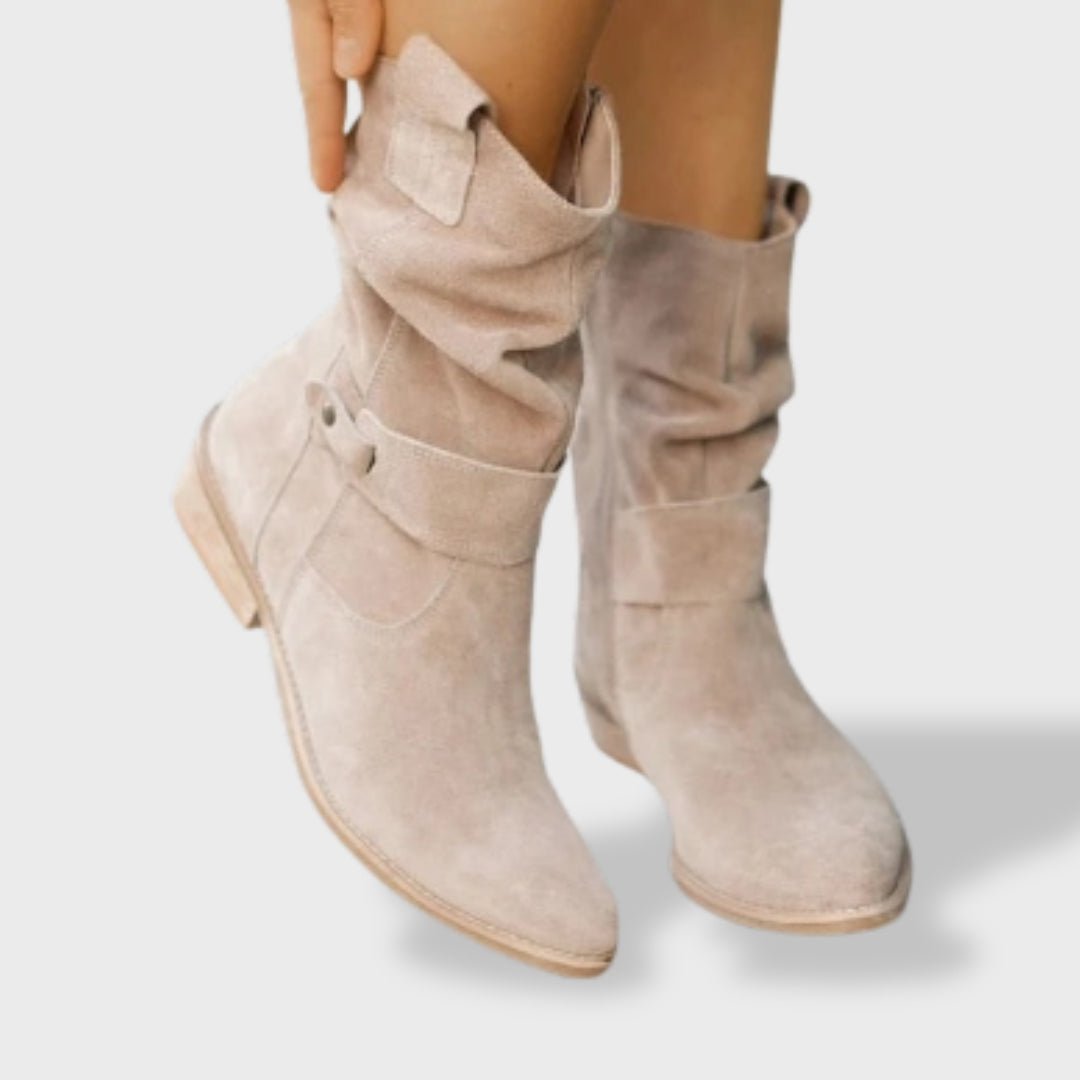 Women's Suede Ankle Boots with Round Toe and Zip