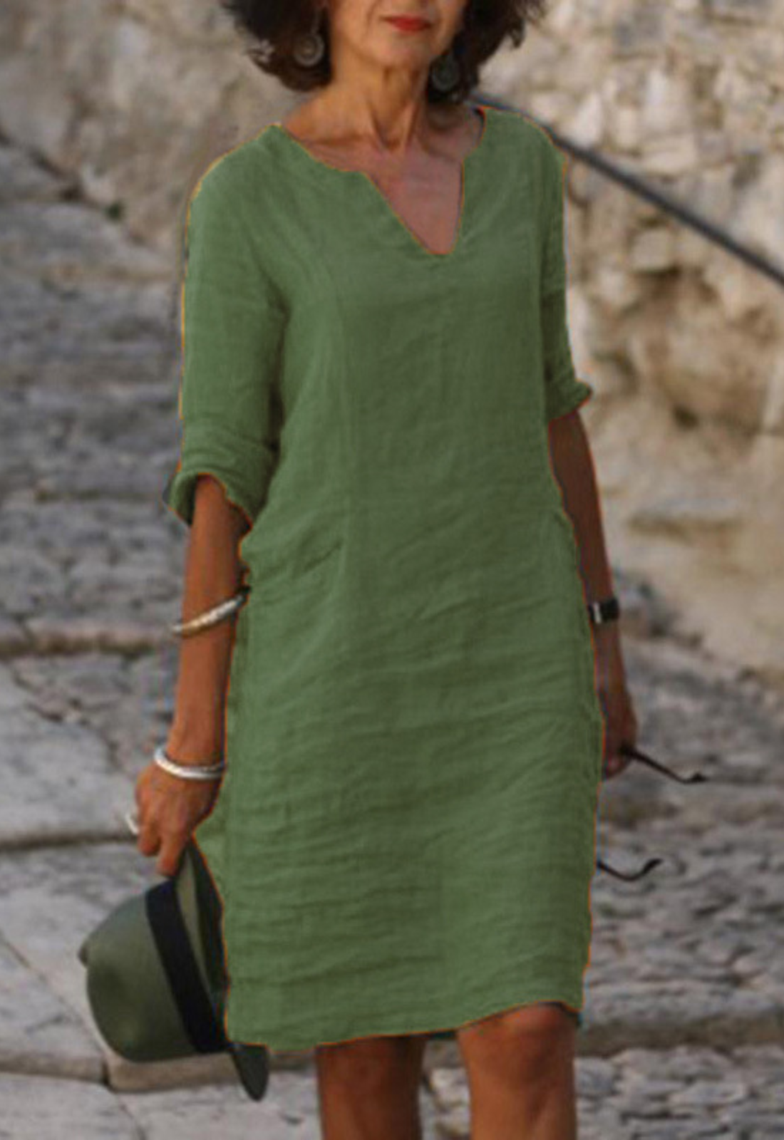 Vestido elegante de cuello en V para mujer