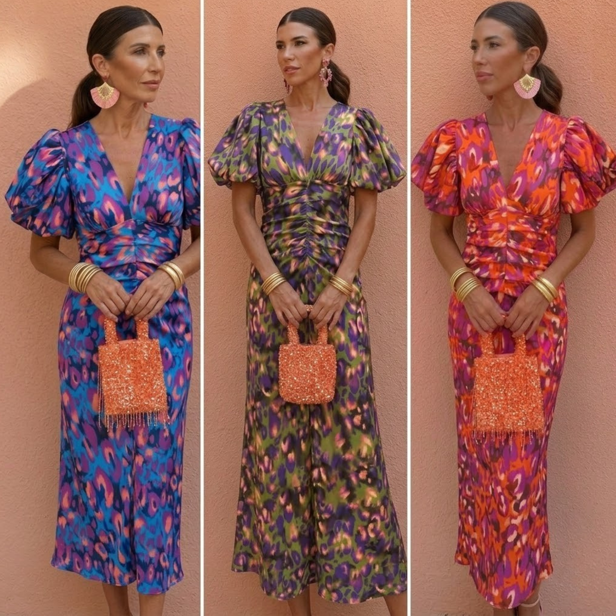 Women's Spring V-Neck Puff-Sleeve Dress