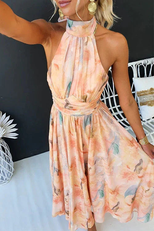 Abito lungo estivo floreale da donna all'americana
