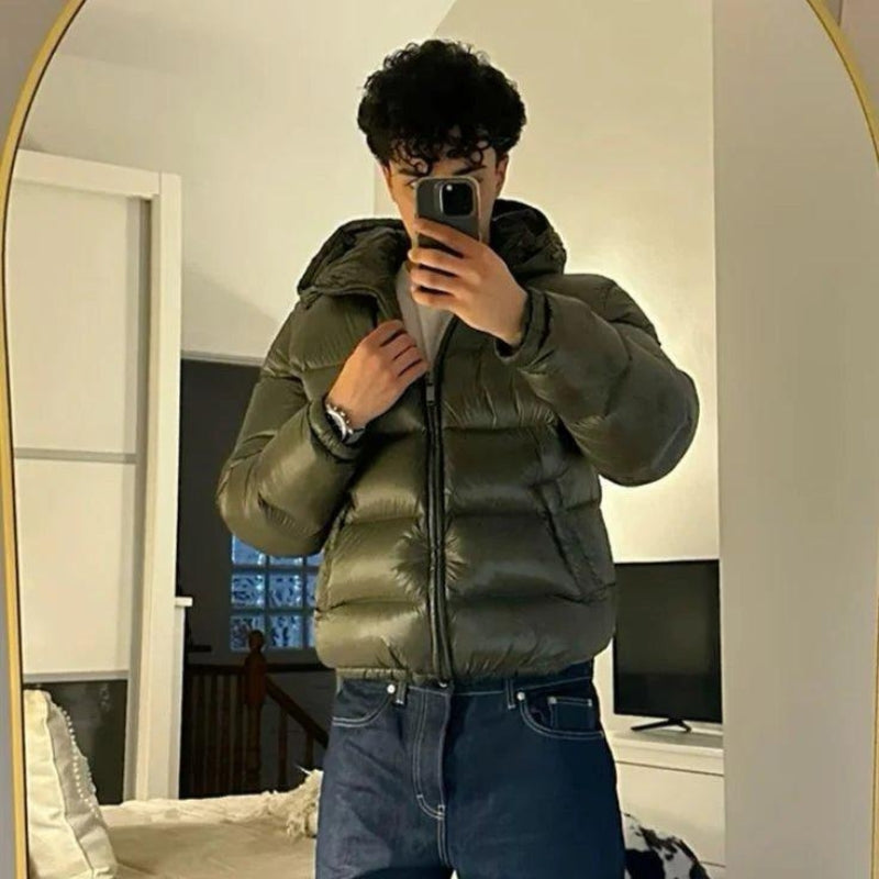 Men's Winter Quilted Puffer Jacket, Hood and Pockets