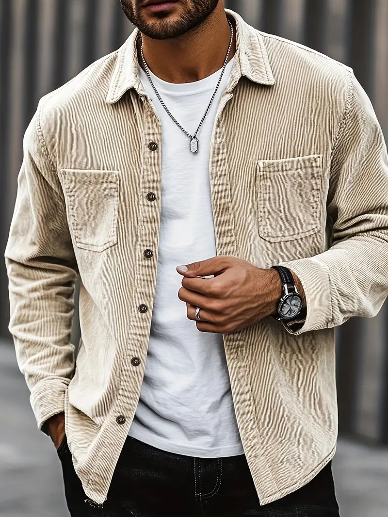 Men's Beige Corduroy Shirt