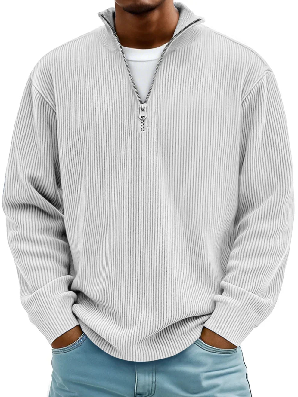 Maglione da uomo in maglia con mezza zip, vestibilità comoda