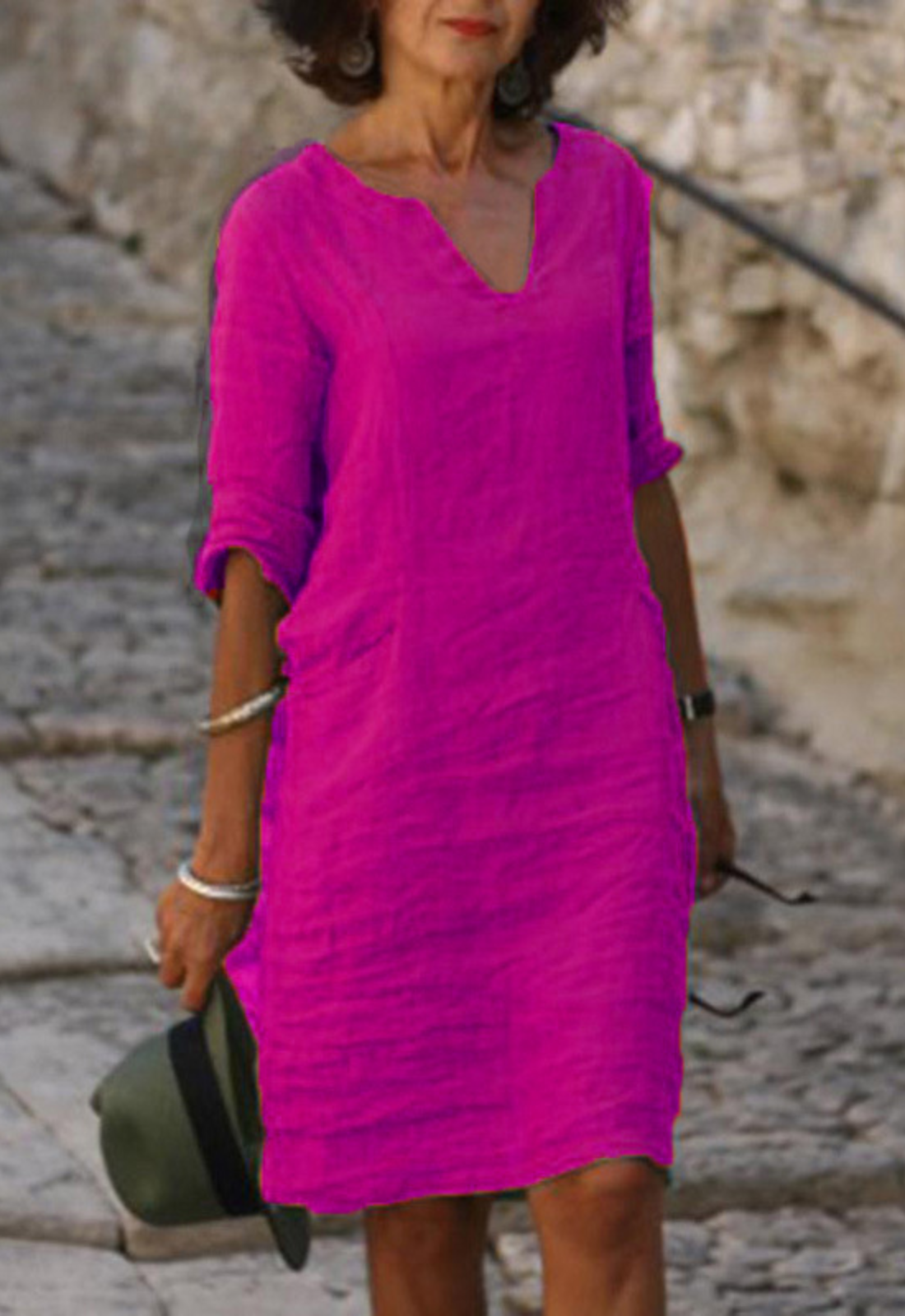 Vestido elegante de cuello en V para mujer