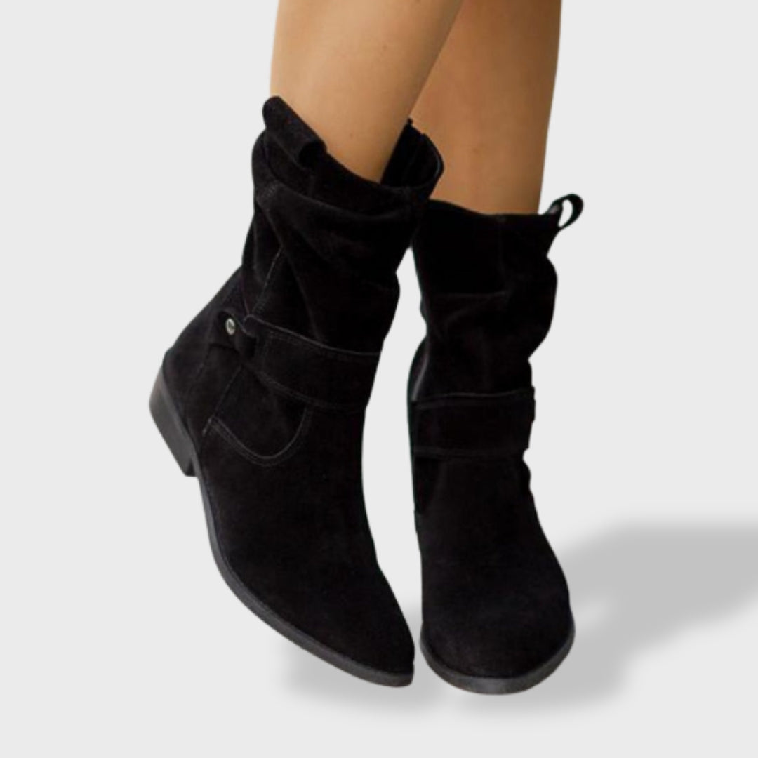 Women's Suede Ankle Boots with Round Toe and Zip
